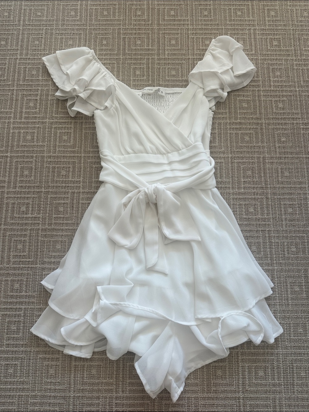 Girls' White Ruffled Dress with Sash